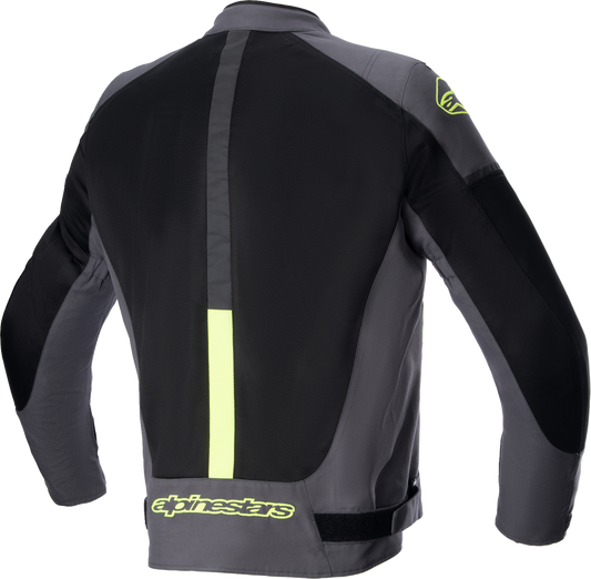 Alpinestars T SP X Superair motorcycle jacket in gray, black, and yellow, size large, with protective armor and ventilation features.