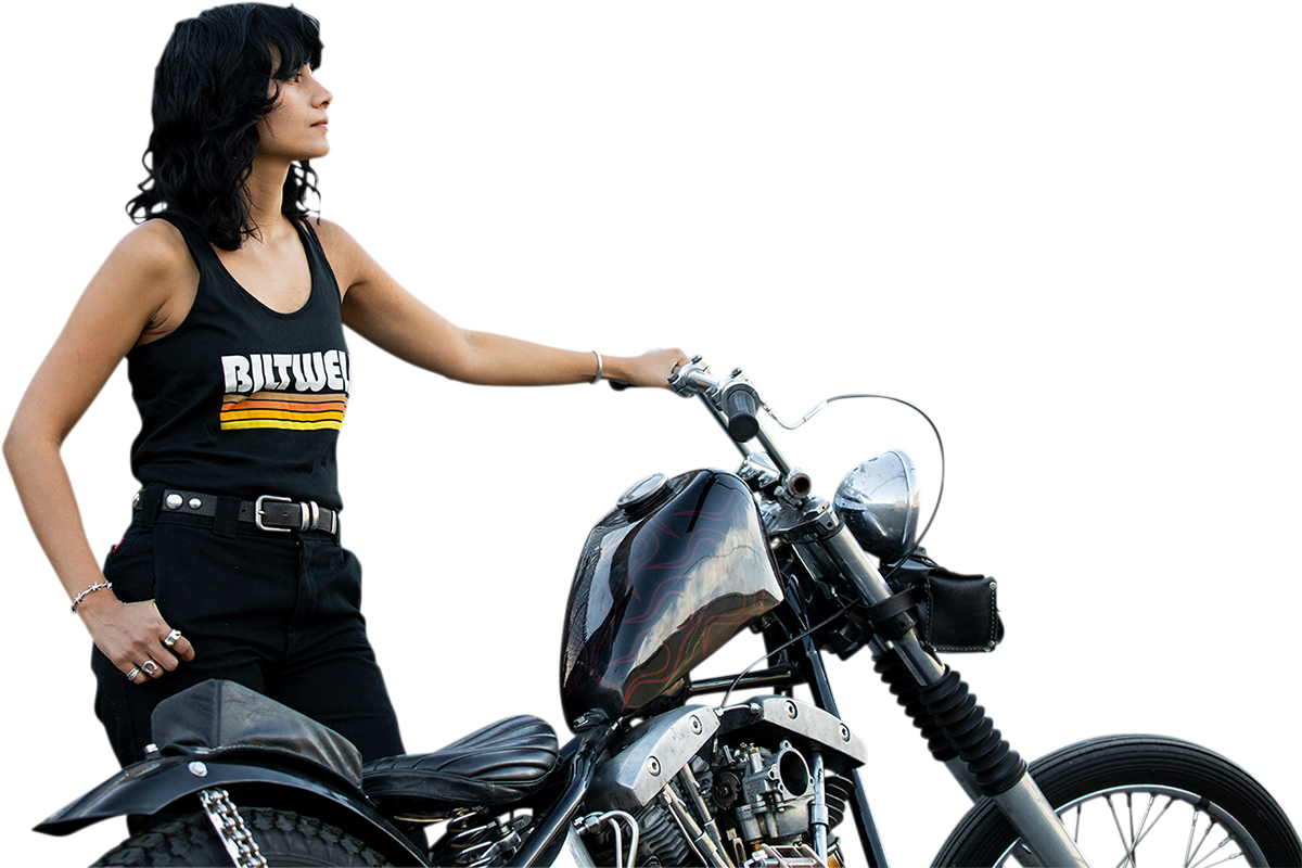 Black BILTWELL women's surf tank top featuring a fitted design and sleeveless style, perfect for beach and casual wear.