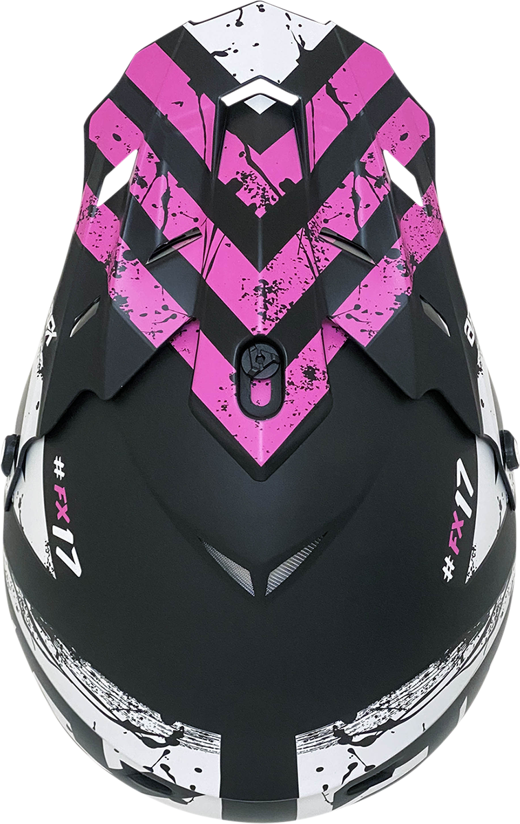 Bill's Exhausts AFX FX-17 helmet in matte black and fuchsia, large size, with sleek aerodynamic design and secure chin strap.
