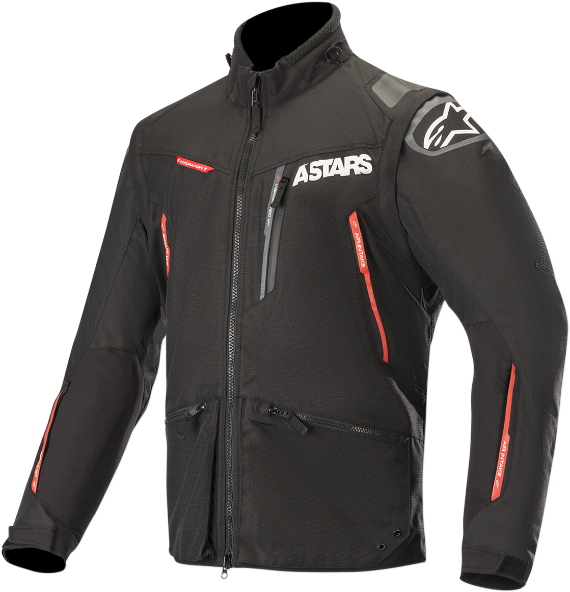 Black and red Alpinestars Venture-R motorcycle jacket in medium size, featuring protective design and sleek styling.