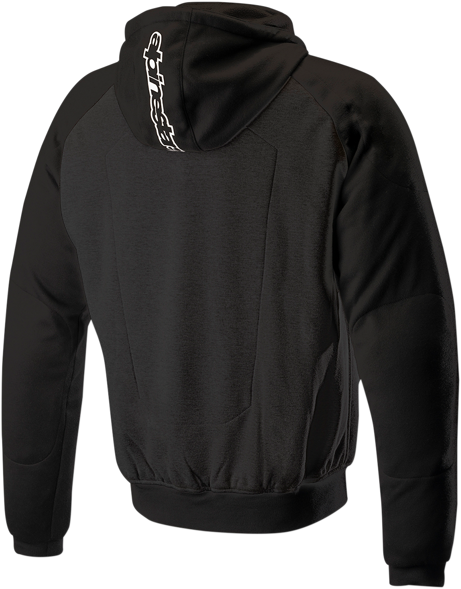 Black Alpinstars Chrome Sport Hoodie in Medium, featuring sleek design and sporty fit, displayed on a plain background.