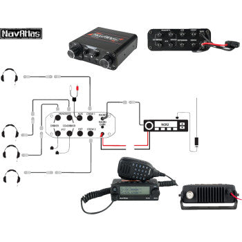 Navatlas 4-seat beige intercom and radio headset kit for vehicles, includes headsets and communication devices, by Bill's Exhausts