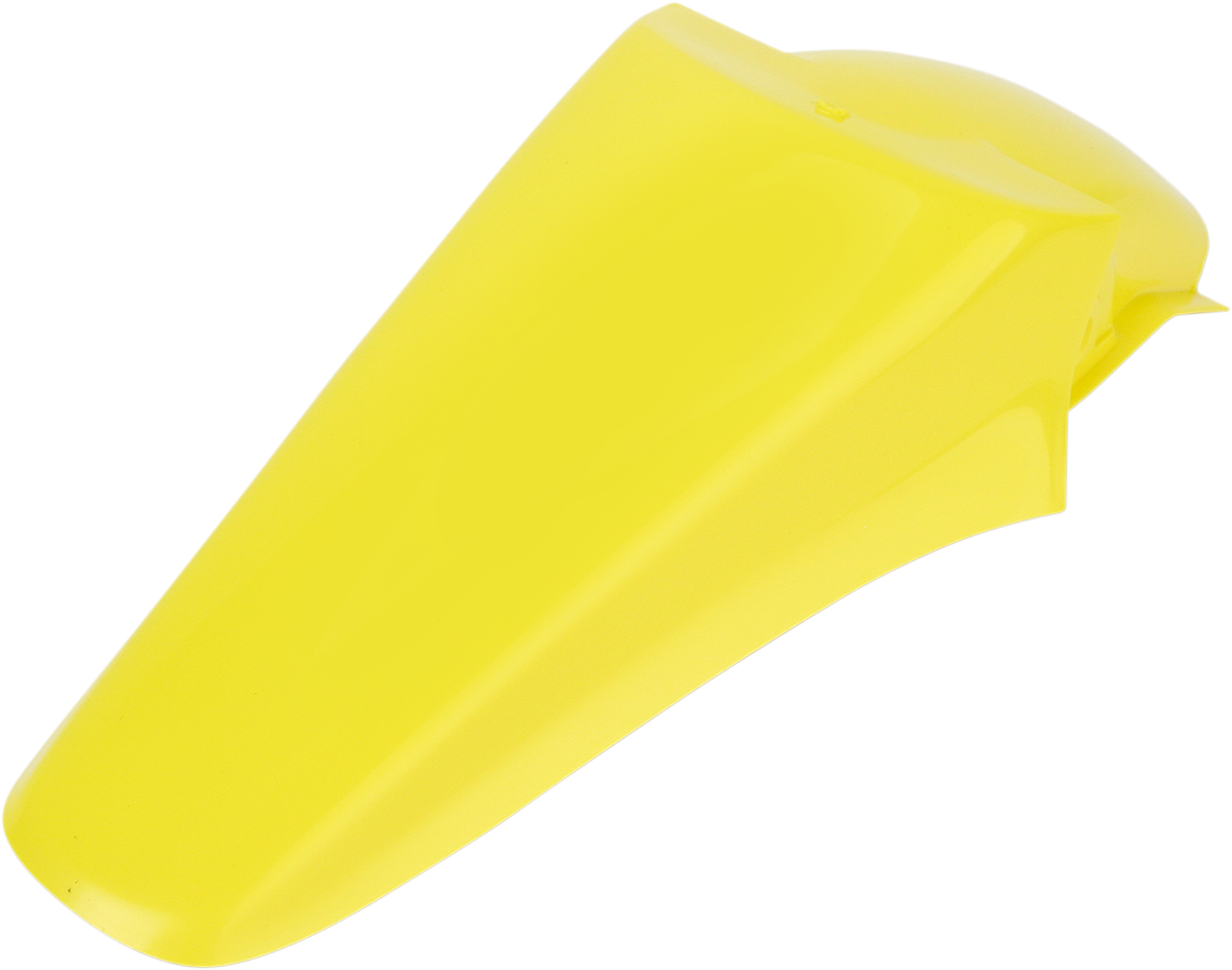 A yellow Acerbis rear fender for motocross bikes, showcasing its curved shape and mounting points, designed by Bill's Exhausts.