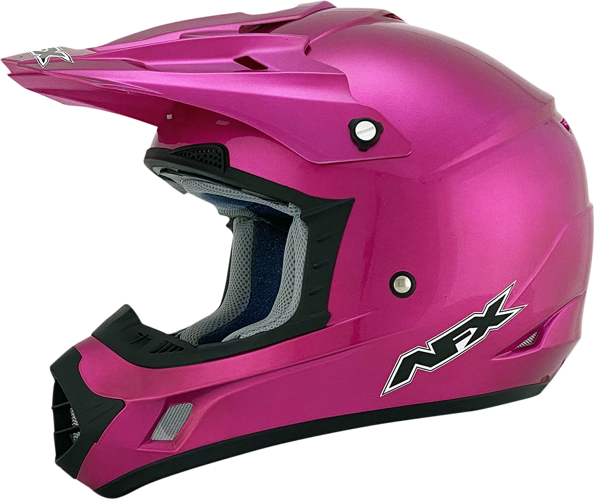 Bill's Exhausts AFX FX-17Y helmet in fuchsia, small size, showcasing a vibrant motorcycle helmet with a sleek design.