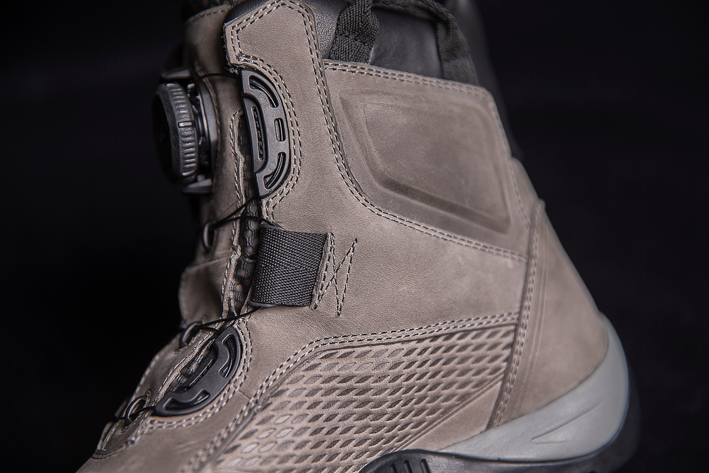 Gray ICON Stormhawk Boots by Bill's Exhausts in size 10, showing the rugged design and sturdy construction.
