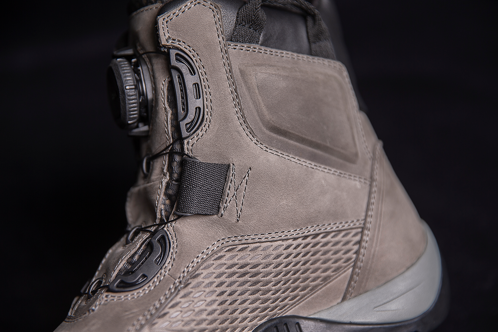 Gray ICON Stormhawk Boots by Bill's Exhausts in size 10, showing the rugged design and sturdy construction.