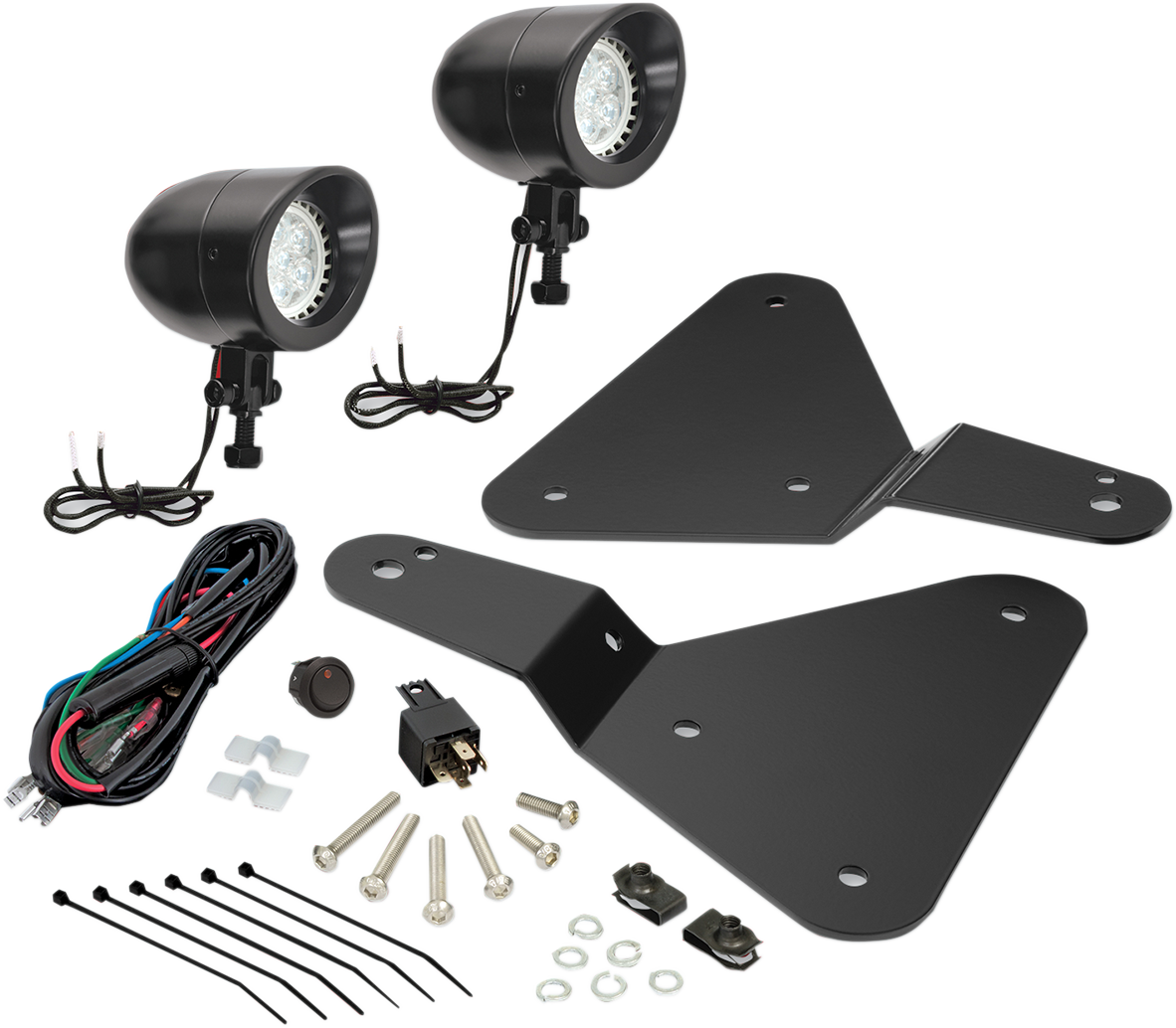 Bill's Exhausts SHOW CHROME Black Satin Spyder F3 41-301LBK engine driving lights with sleek black satin finish.