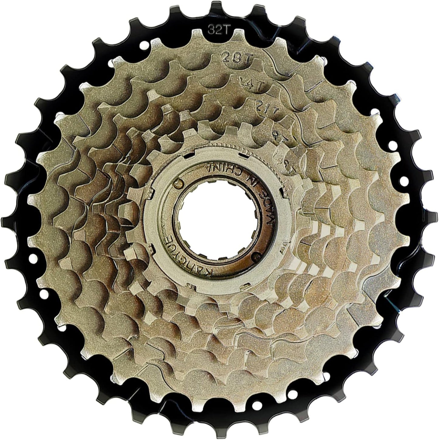 Hycline 8-speed 13-32T bicycle freewheel with metal cogs for smooth gear shifting on a bike drivetrain.