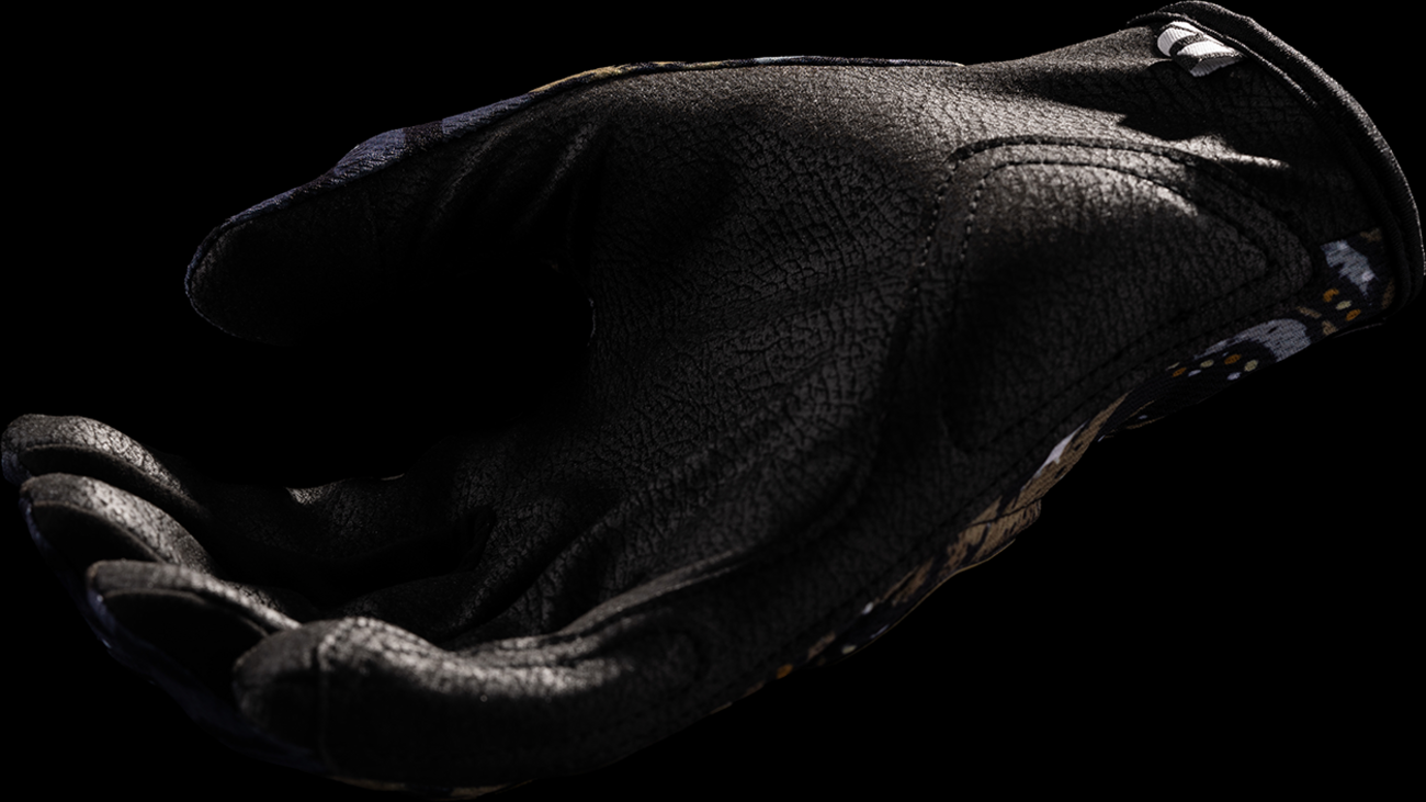 Black ICON Hooligan Daytripper™ gloves in small size, showing the gloves with detailed stitching and branding on the back.