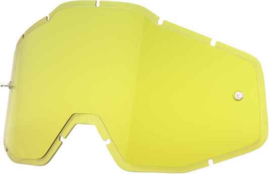 Yellow injected lens for Accuri, Strata, and Racecraft helmets by Bill's Exhausts, shown in a clear close-up image.