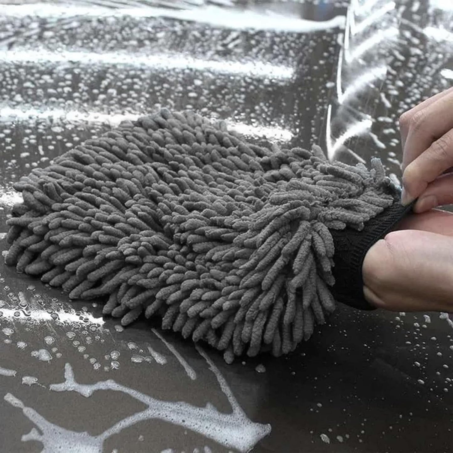 WASH&WHIPS Chenille Premium Scratch-Free Microfiber Lint-Free Blue Wash Mitt 8" x 10"in & Black Pitstop Particle Interceptor - Howling Moto