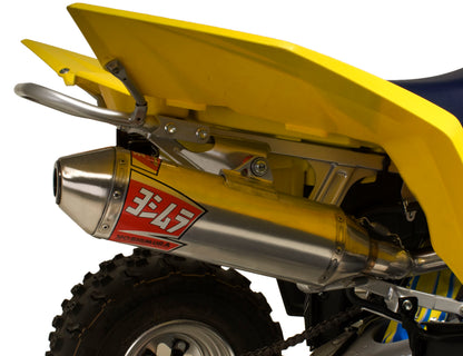 YOSHIMURA Signature RS 2 slip-on exhaust for UTV in stainless steel with sleek design and branding visible.