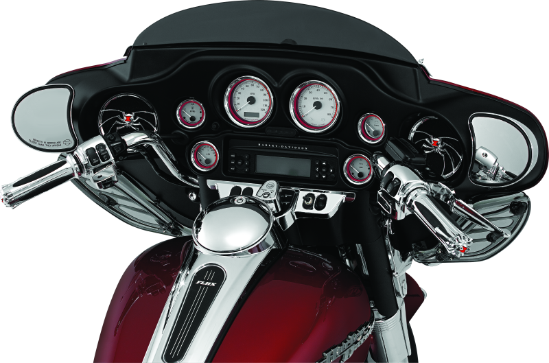 Kuryakyn Switch Panel Accent Chrome for Harley Davidson Touring Models, part 3783, showing shiny chrome finish and switch panel design.
