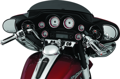 Kuryakyn Switch Panel Accent Chrome for Harley Davidson Touring Models, part 3783, showing shiny chrome finish and switch panel design.