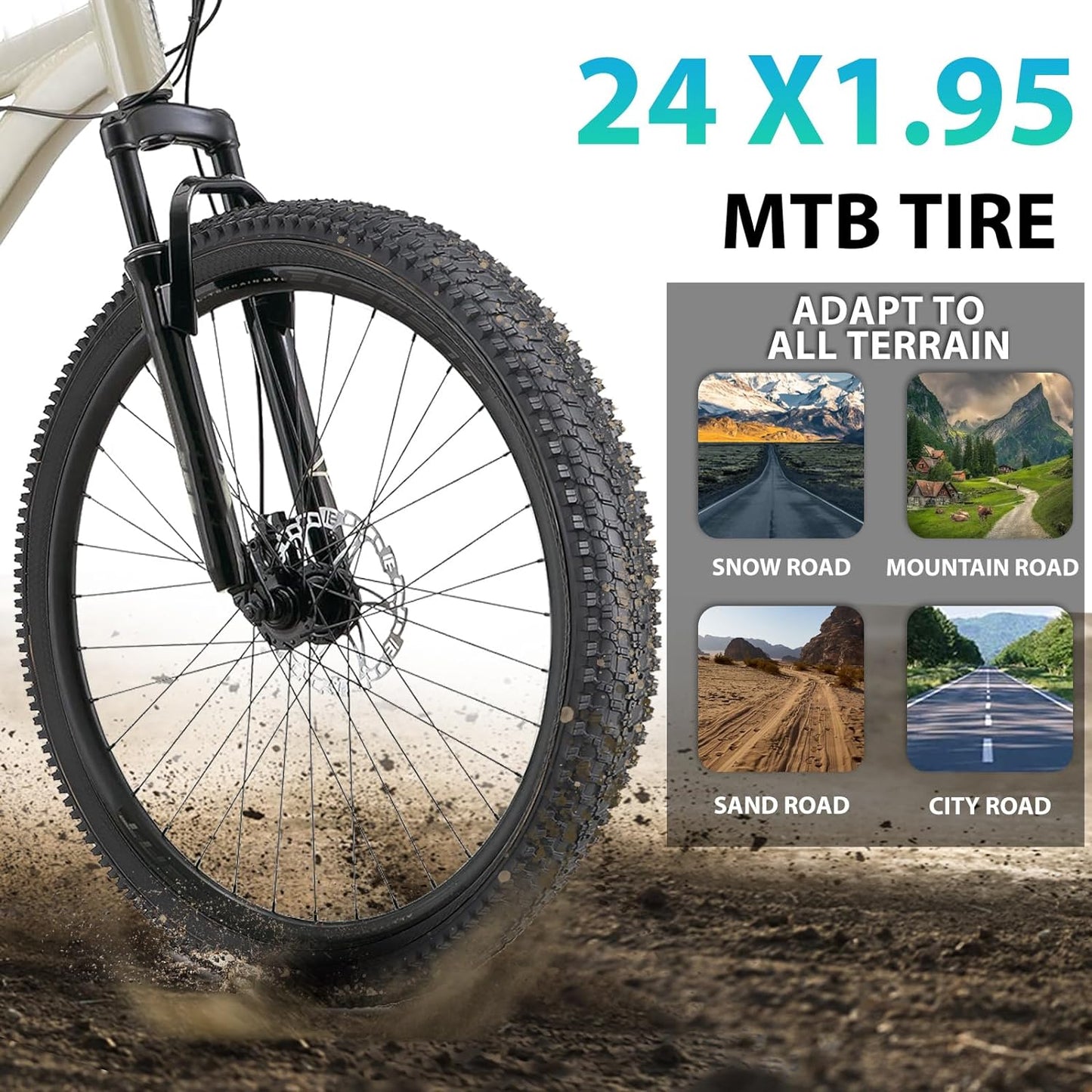 Hycline CrossBand mountain bike tire in 24x1.95 and 26x1.95 sizes, rugged rubber tread for off-road cycling.