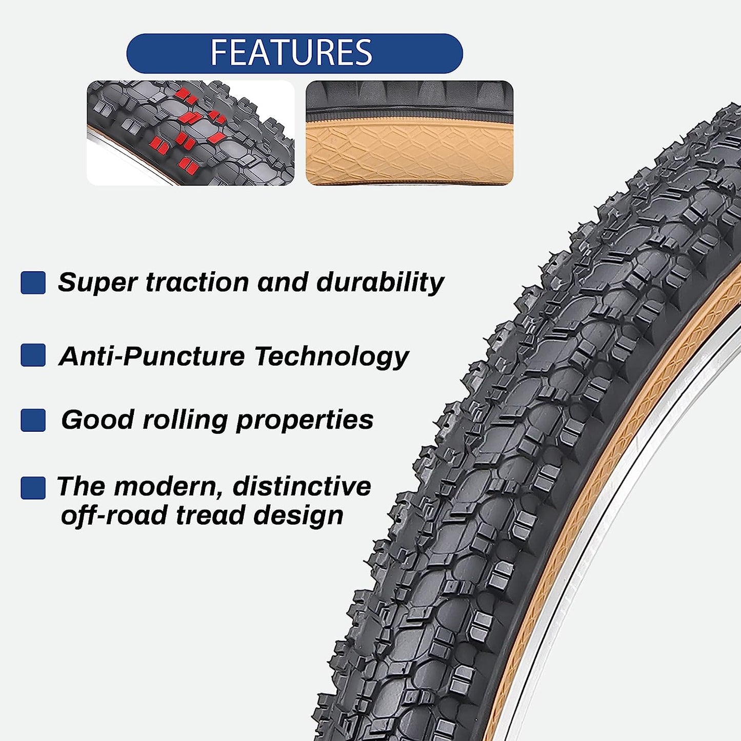Hycline CrossBand Brown Wall 26-inch mountain bike tire with durable tread and sidewall for off-road cycling.