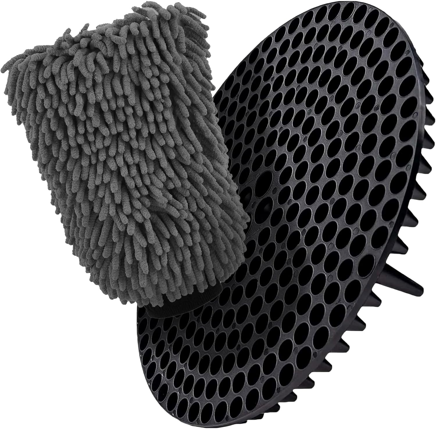 WASH&WHIPS Chenille Premium Scratch-Free Microfiber Lint-Free Blue Wash Mitt 8" x 10"in & Black Pitstop Particle Interceptor - Howling Moto