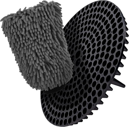 WASH&WHIPS Chenille Premium Scratch-Free Microfiber Lint-Free Blue Wash Mitt 8" x 10"in & Black Pitstop Particle Interceptor - Howling Moto