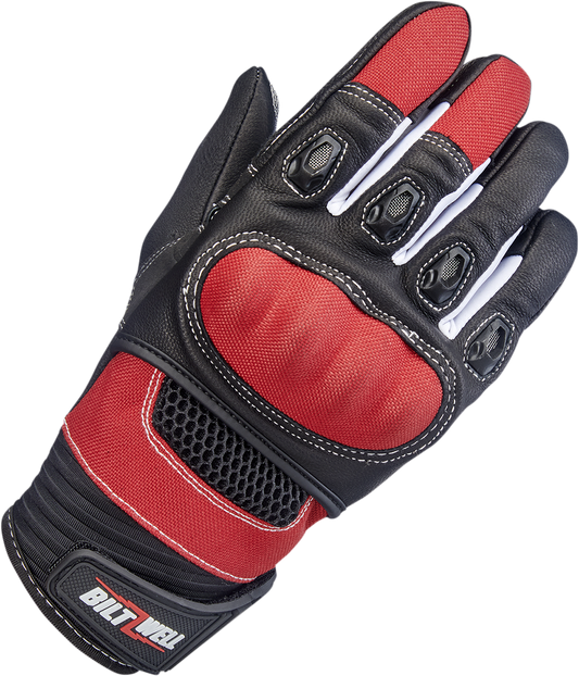 Red BILTWell Bridgeport Gloves in XL size, featuring durable leather and reinforced palms for motorcycle riding protection.