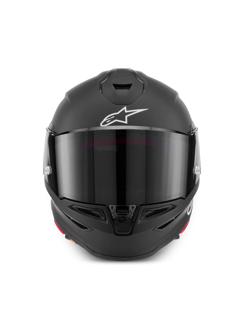 Alpinestars R7 Solid helmet with ECE 22.06 and DOT certification, shown in black with sleek design and ventilation features.