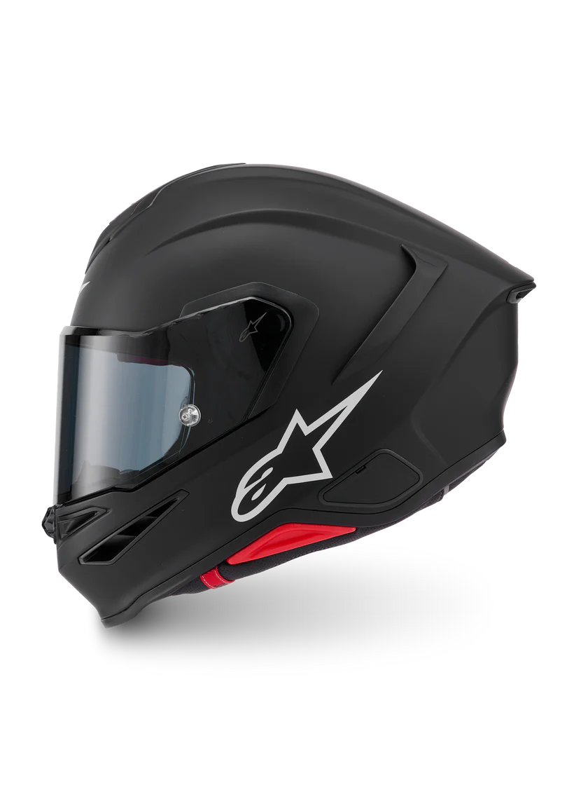 Alpinestars R7 Solid helmet with ECE 22.06 and DOT certification, black full-face motorcycle helmet on a plain background.