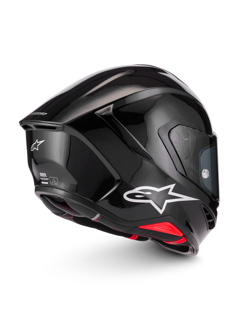 Alpinestars R7 Solid Helmet with ECE 22.06 and DOT certification, showing a sleek black motorcycle helmet with matte finish.