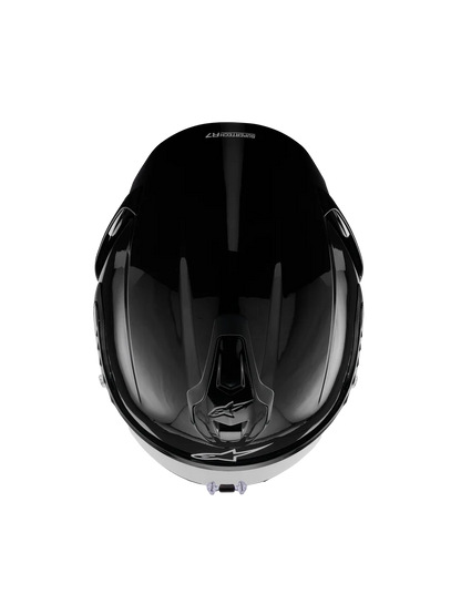 Alpinestars R7 Solid Helmet with ECE 22.06 and DOT certification, shown in black with sleek design and secure strap.