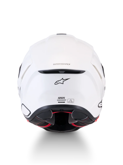 Alpinestars R7 Solid helmet with ECE 22.06 and DOT certification, shown in black with a sleek aerodynamic design.