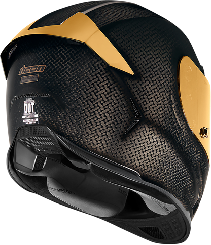 Black and gold ICON Airframe Pro™ helmet in small size with carbon shell and aerodynamic design.