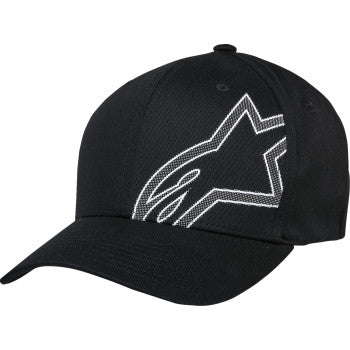 Black ALPINESTARS Share Hat in S/M size with embroidered logo, casual style, shown on a plain background.