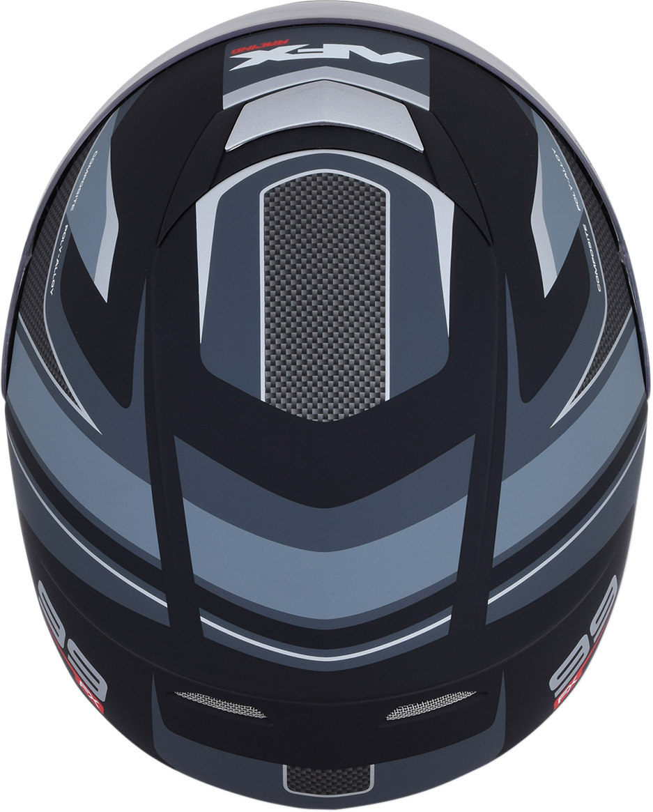 AFX FX-99 Helmet Recurve in matte black and gray, large size, featuring aerodynamic design and secure chin strap.