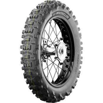 Michelin Enduro Hard 2 rear motorcycle tire, 140/80-18 size, mounted on wheel, suitable for off-road riding.