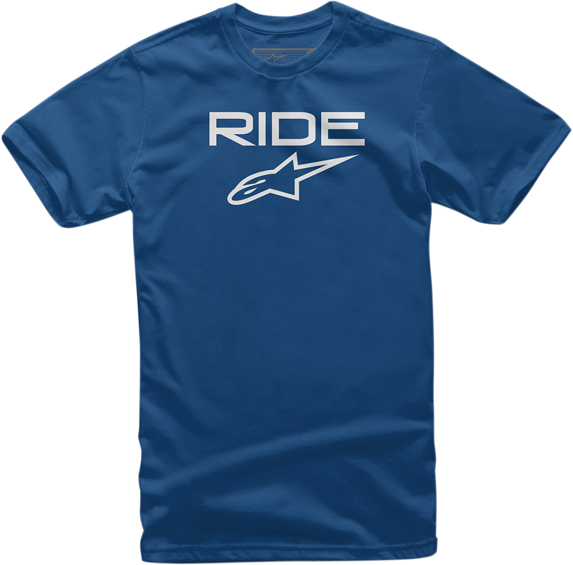 Alpinestars Ride 2.0 T-Shirt in blue and white, XL size, casual short-sleeve T-shirt with brand logo on front, displayed flat.