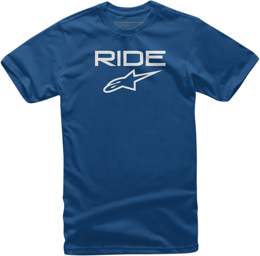 Bill's Exhausts ALPINESTARS Ride 2.0 blue and white T-shirt, medium size, featuring the brand logo and casual fit.