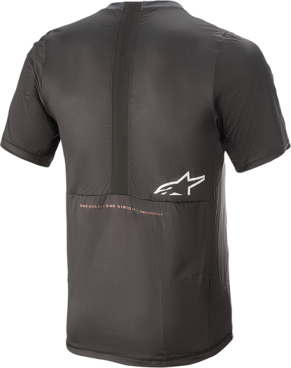 Black and coral ALPINESTARS Alps 6.0 V2 short-sleeve motorcycle jersey in 2XL, featuring breathable fabric and sporty design.