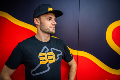 Black Bill's Exhausts BB33 Track T-Shirt in Medium, showcasing the front view with logo and sleek design.