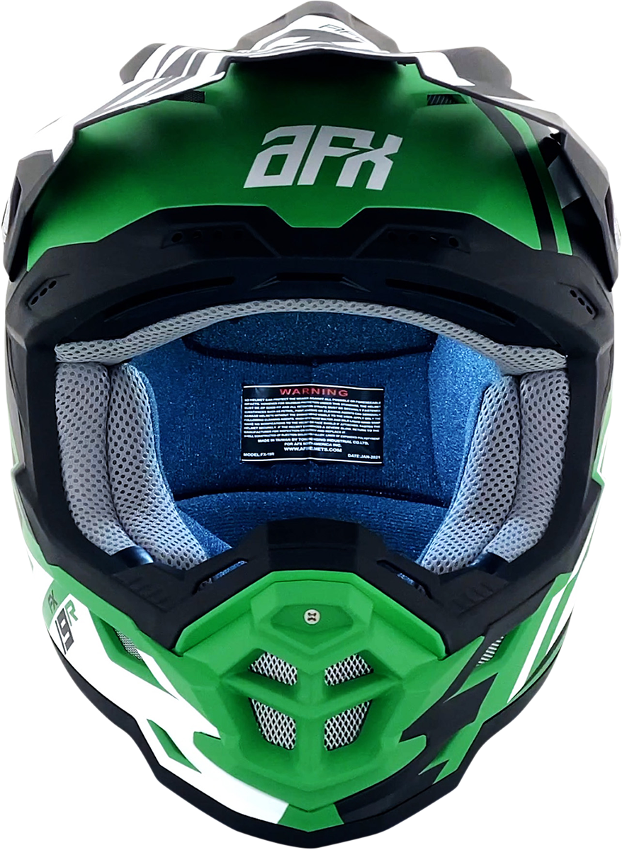 Bill's Exhausts AFX FX-19R racing helmet in matte green, medium size, featuring a sleek aerodynamic design with visor and ventilation.