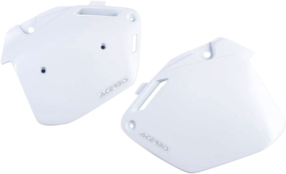 Acerbis white side panels for motorcycle body, featuring sleek design and brand logo, compatible with specific models.