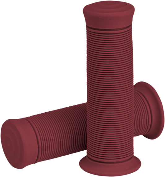 BILTWELL Kung Fu 1-inch grips in oxblood color, designed for motorcycle handlebars, with textured rubber surface and branding details.