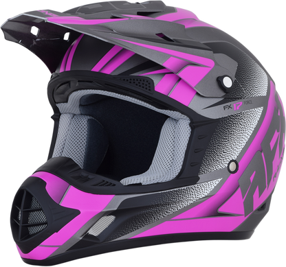 Bill's Exhausts AFX FX-17 Helmet in Frost Gray and Fuchsia, medium size, featuring a sleek motorcycle helmet design.