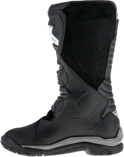 Alpinestars Corozal Adventure boots in black, US 12, featuring rugged design and ankle support for motorcycle riding.