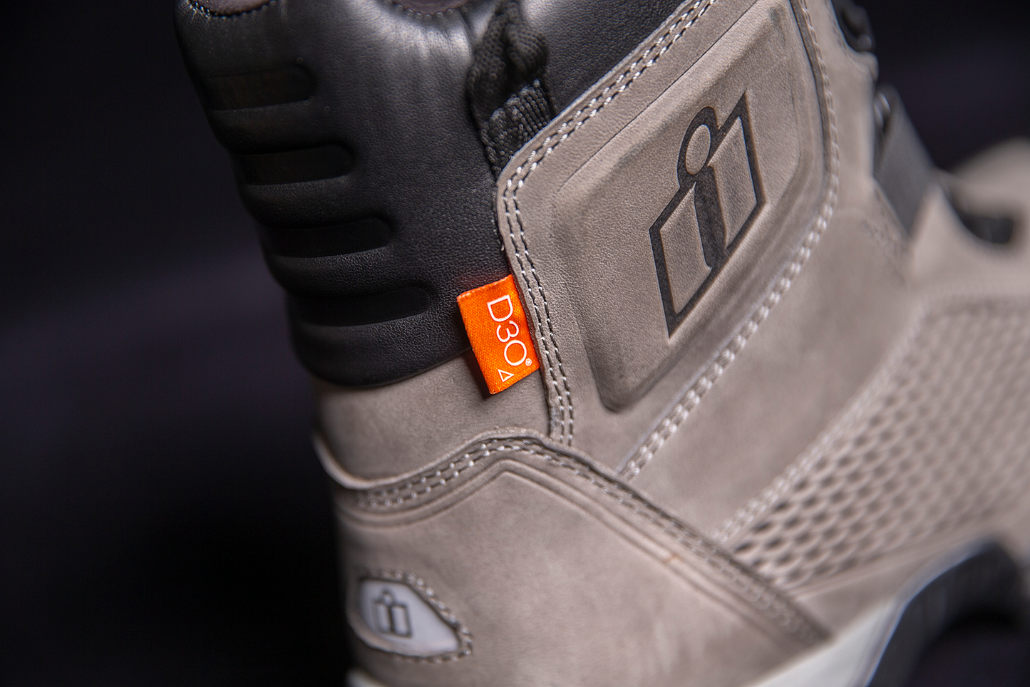 Gray ICON Stormhawk boots by Bill's Exhausts, size 11.5, featuring rugged leather and sturdy construction.