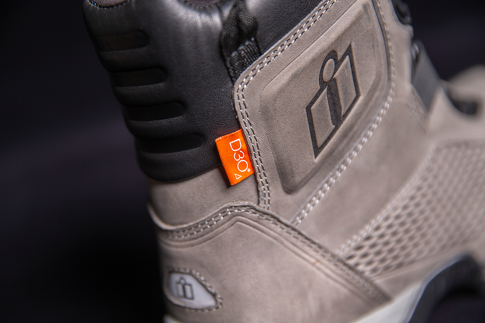 Gray ICON Stormhawk boots by Bill's Exhausts, size 11.5, featuring rugged leather and sturdy construction.