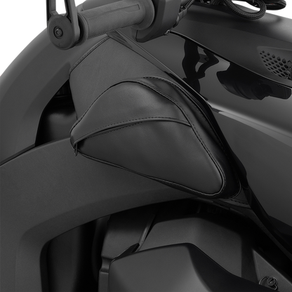 SHOW CHROME dual-side tank pouches for CAN-AM Ryker, engine accessories, by Bill's Exhausts, with black finish and durable design.