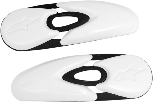 White Alpinstars toe sliders for motorcycle boots, part number 25SLI6-20, shown on a plain background.