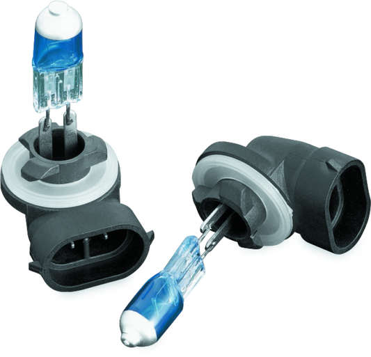 Kuryakyn Super White 881 27W bulb for powersports vehicles, close-up of the bright white LED bulb in a clear socket.