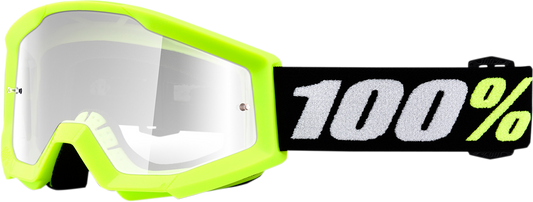 Bill's Exhausts 100% Strata Mini Goggles in yellow with clear lens, designed for eye protection during sports or outdoor activities.