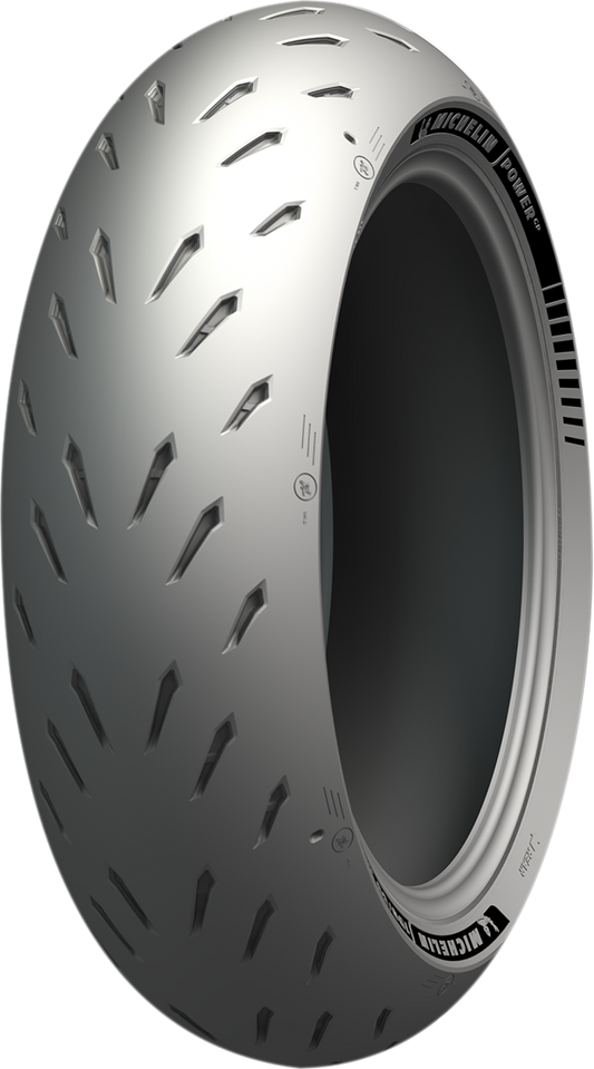 Michelin Power GP rear motorcycle tire 190/50ZR17 with 73W load and speed rating, shown with tread pattern and sidewall details.