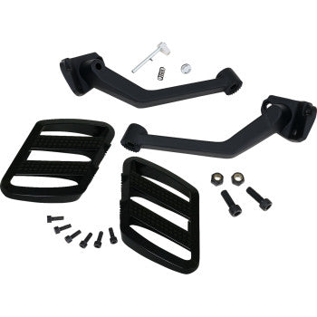 Black passenger combat board for Ryker '19-'24 by Bill's Exhausts, shown in stealth black with textured surface design.