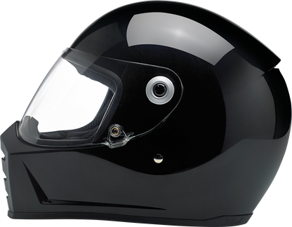 Gloss black BILTWEll Lane Splitter motorcycle helmet in small size with sleek design and clear visor, branded by Bill's Exhausts